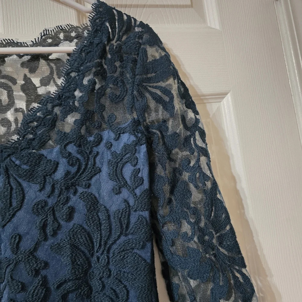 Tadashi Shoji Paillette Embroidered Lace & Tulle Sheath Dress in Teal, Sz 2, EUC - Picture 12 of 16